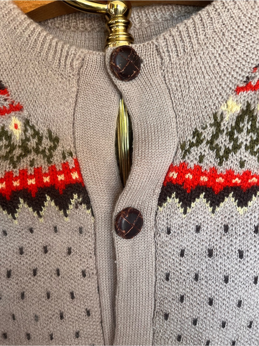 Women's Unbranded Wool Beige Fair Isle Button-Front Cardigan Cottagecore - Picture 8 of 13